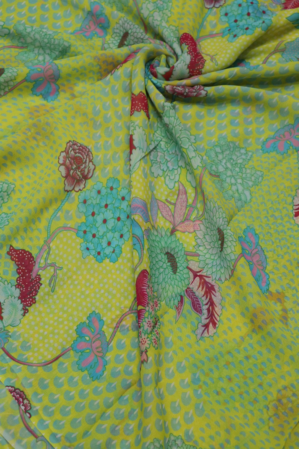 Sulfur Yellow Pure Viscose Printed Georgette