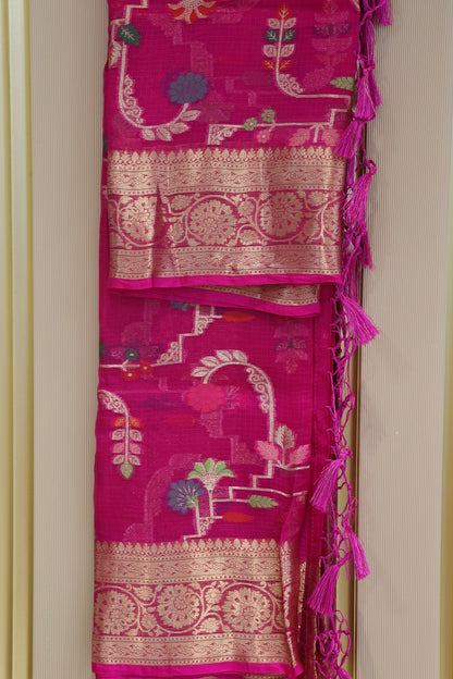 Pure Silk Kota With Meena Flower And Zari Jaal Dupattas