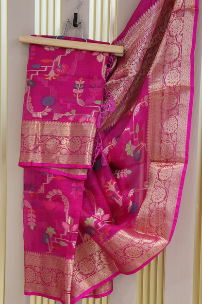 Pure Silk Kota With Meena Flower And Zari Jaal Dupattas