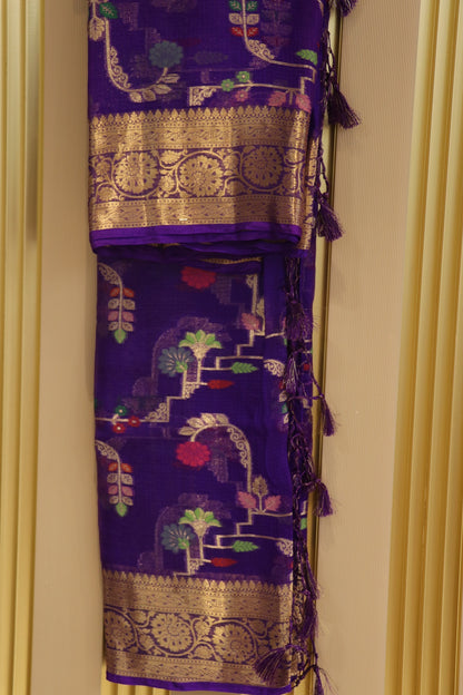 Pure Silk Kota With Meena Flower And Zari Jaal Dupattas