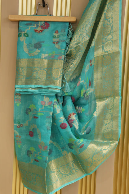 Pure Silk Kota With Meena Flower And Zari Jaal Dupattas