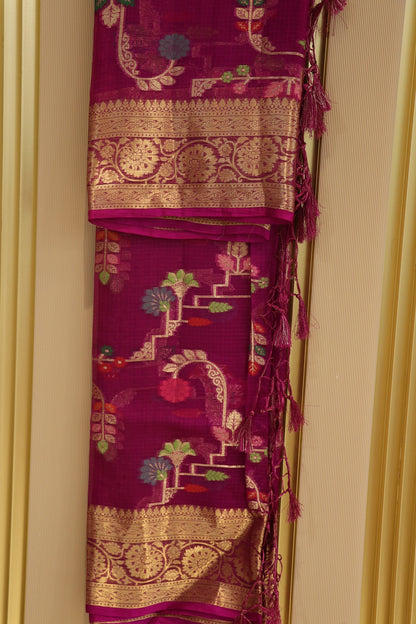 Pure Silk Kota With Meena Flower And Zari Jaal Dupattas