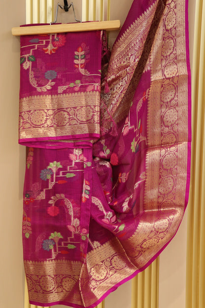 Pure Silk Kota With Meena Flower And Zari Jaal Dupattas