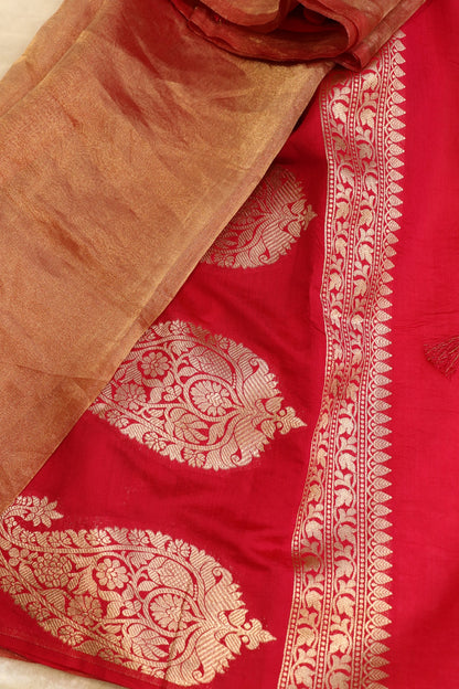 Pure Tissue Organza With Chinya Woven Pallu Banarasi Dupatta