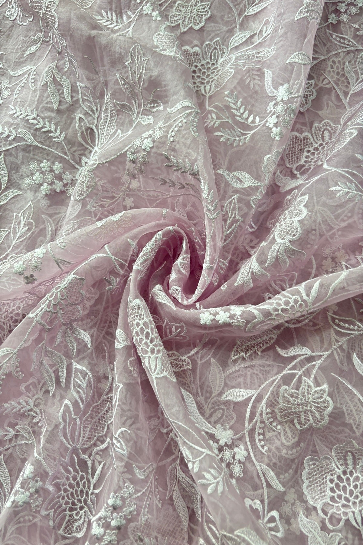 Multiflower Valley Embroidered Pure Organza Fabric