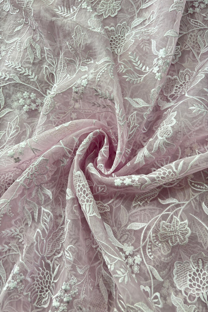 Multiflower Valley Embroidered Pure Organza Fabric