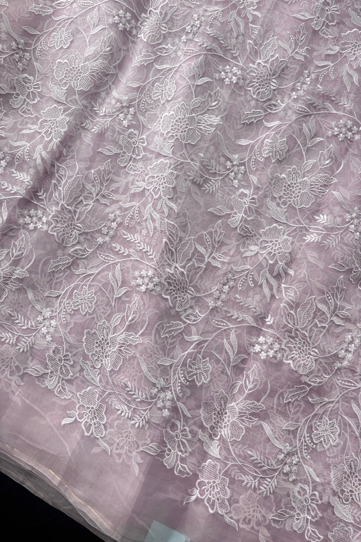 Multiflower Valley Embroidered Pure Organza Fabric