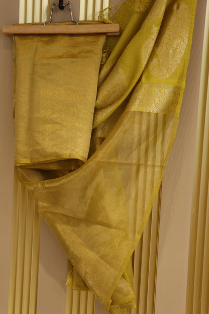 Pure Tissue Organza With Chinya Woven Pallu Banarasi Dupatta