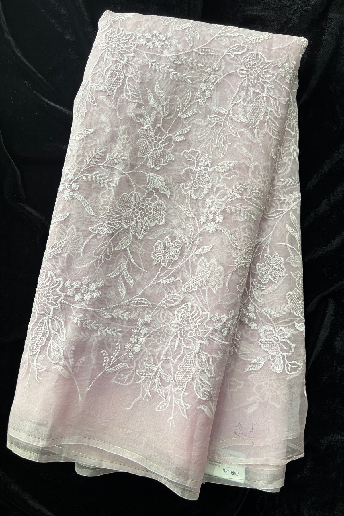 Multiflower Valley Embroidered Pure Organza Fabric