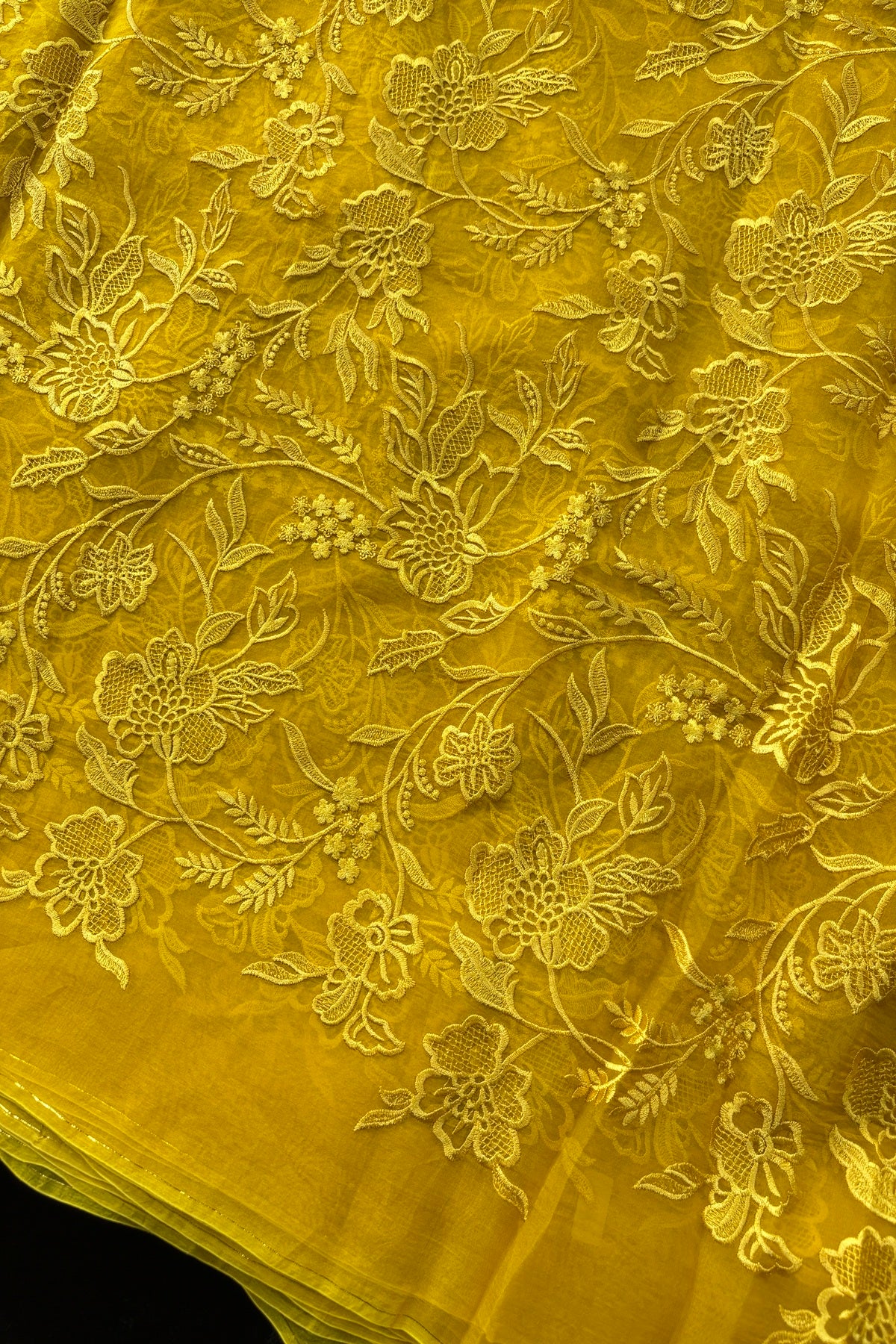 Multiflower Valley Embroidered Pure Organza Fabric