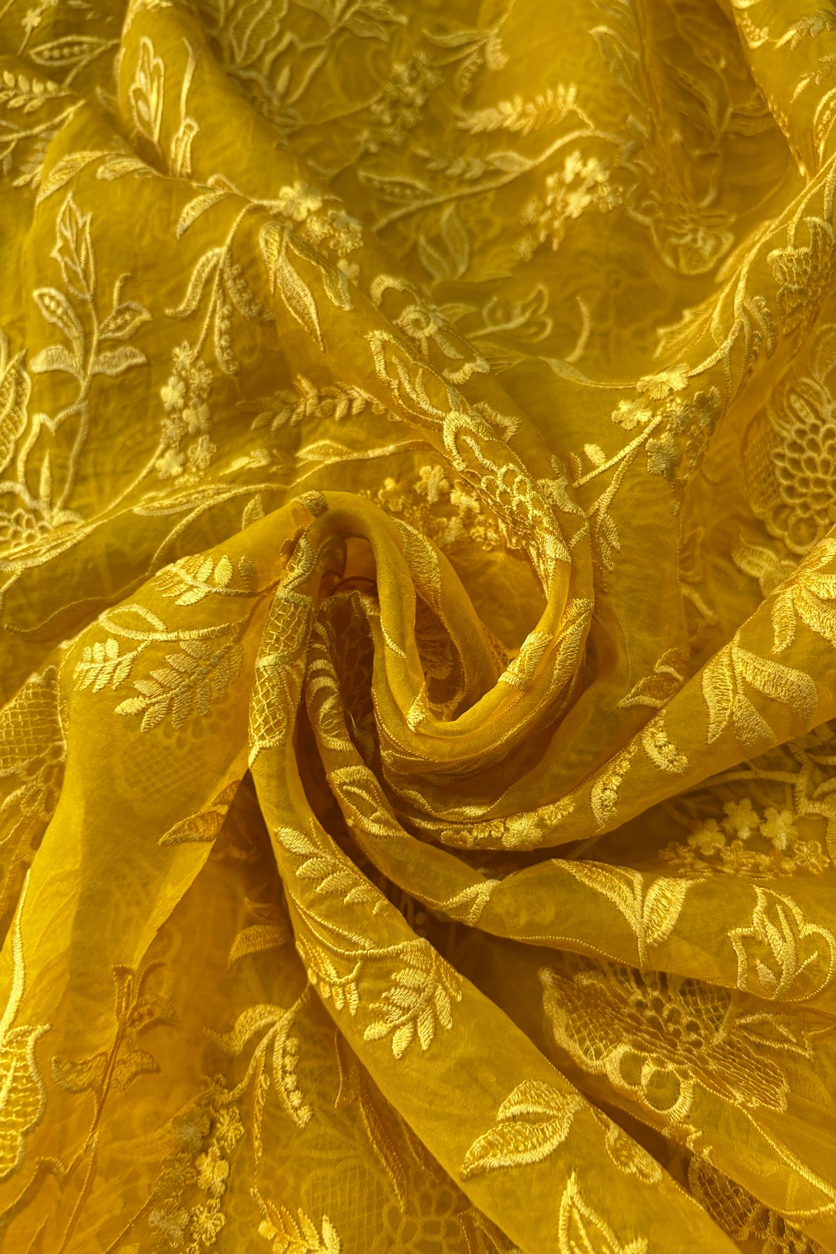 Multiflower Valley Embroidered Pure Organza Fabric