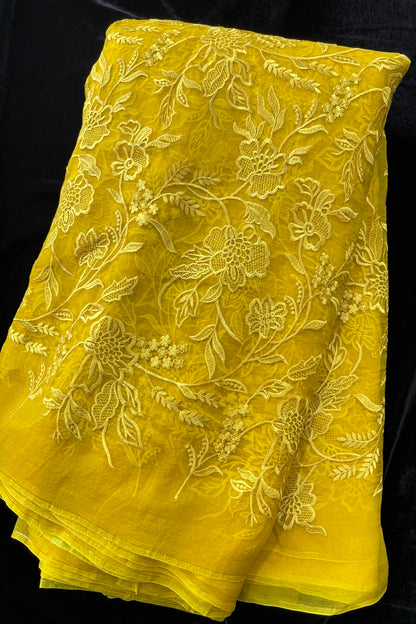Multiflower Valley Embroidered Pure Organza Fabric