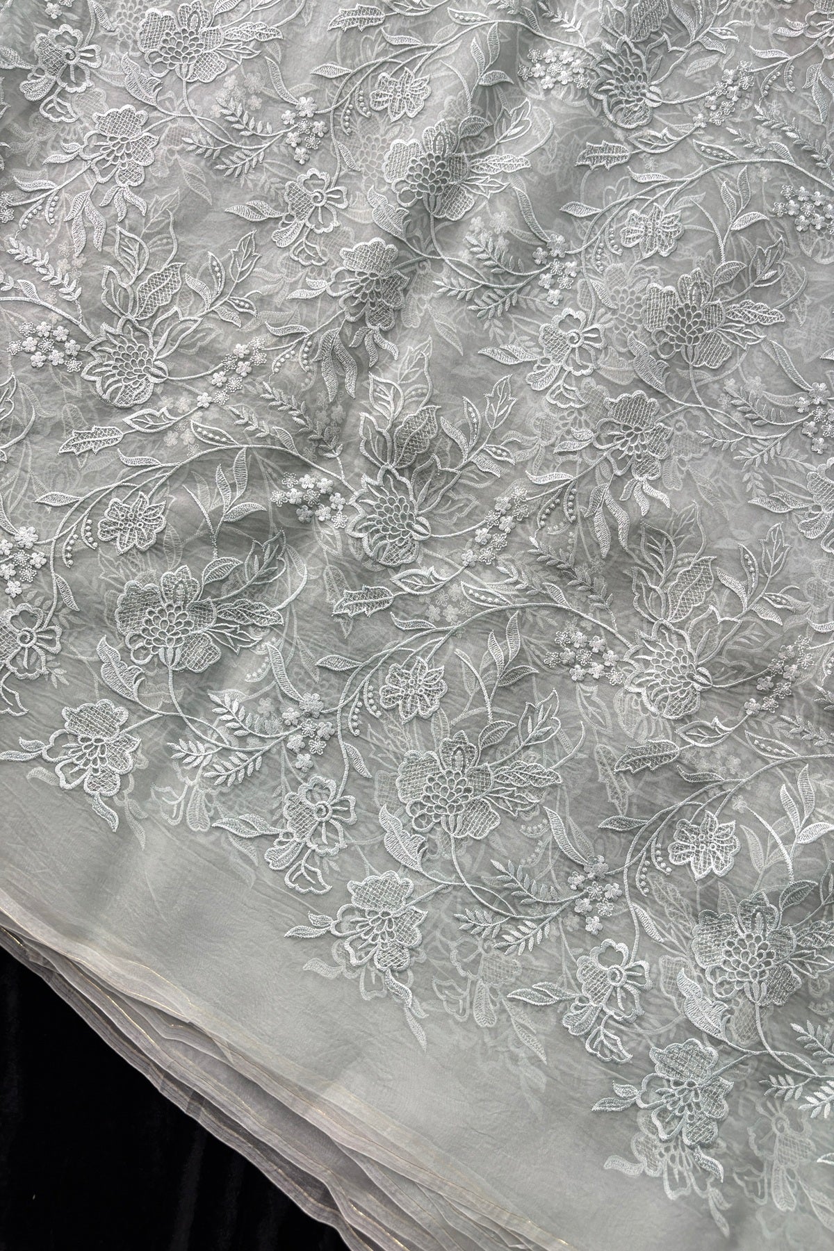 Multiflower Valley Embroidered Pure Organza Fabric