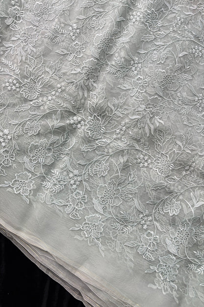 Multiflower Valley Embroidered Pure Organza Fabric