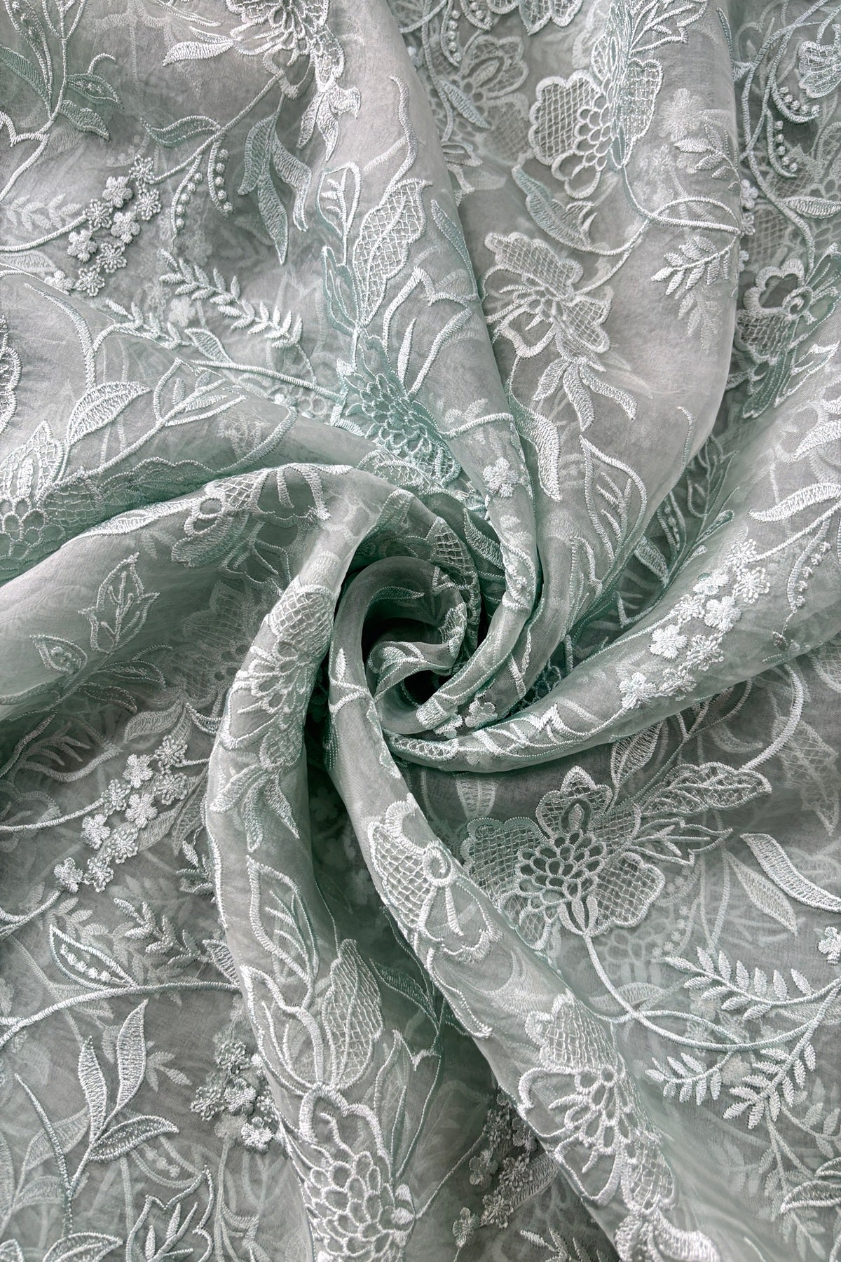Multiflower Valley Embroidered Pure Organza Fabric