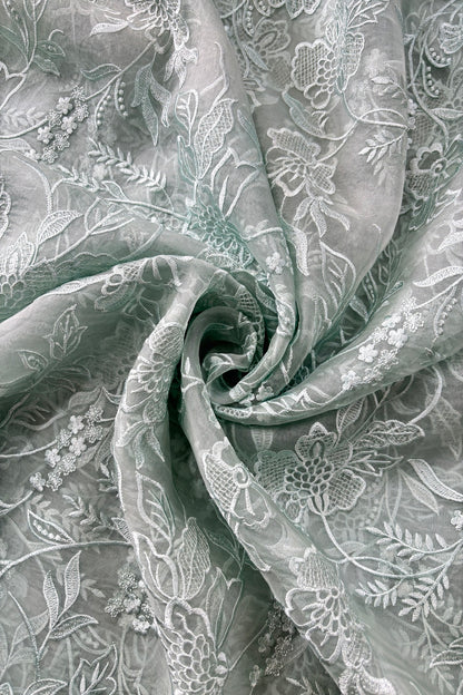 Multiflower Valley Embroidered Pure Organza Fabric