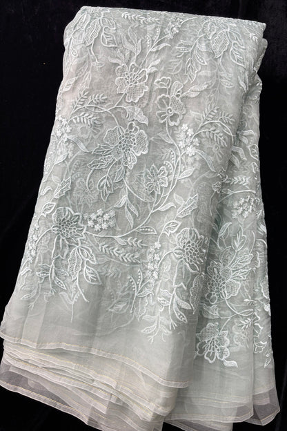 Multiflower Valley Embroidered Pure Organza Fabric