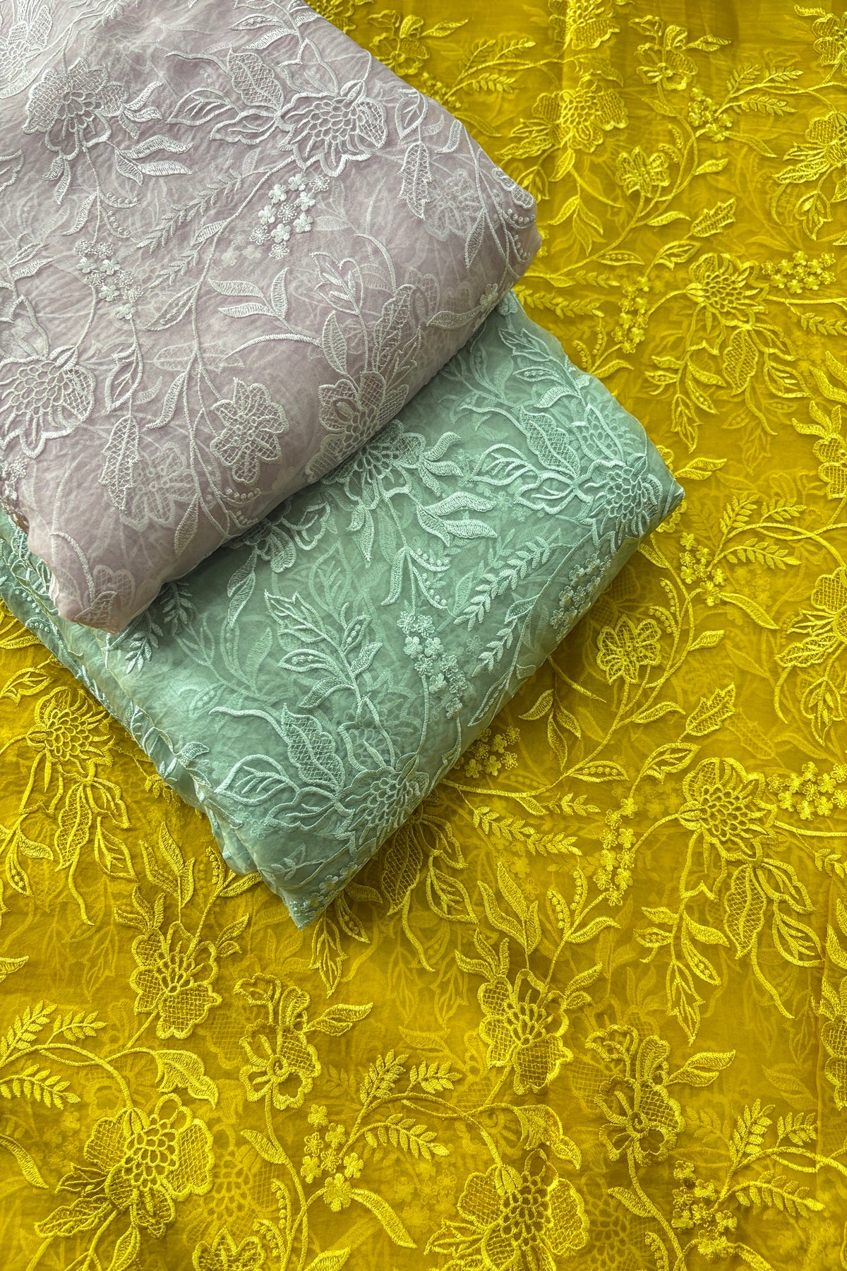 Multiflower Valley Embroidered Pure Organza Fabric