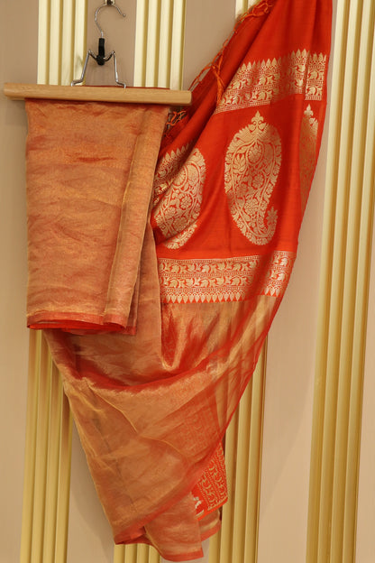 Pure Tissue Organza With Chinya Woven Pallu Banarasi Dupatta
