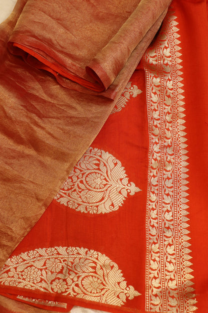 Pure Tissue Organza With Chinya Woven Pallu Banarasi Dupatta