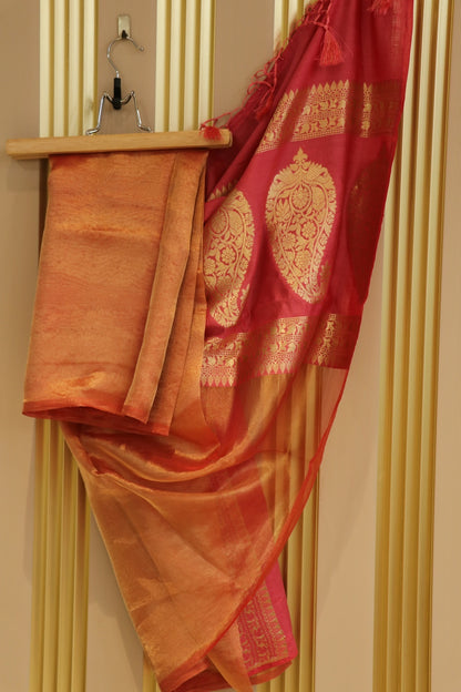 Pure Tissue Organza With Chinya Woven Pallu Banarasi Dupatta