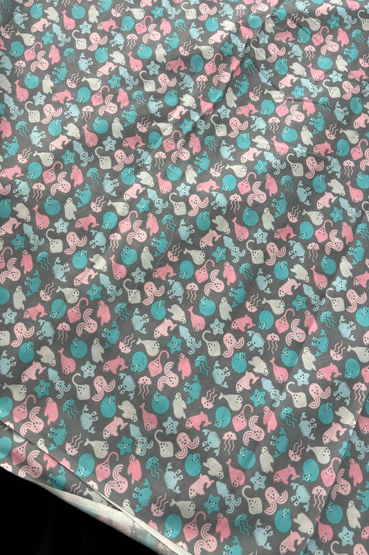 Sea Animals Printed Cambric Cotton Fabric