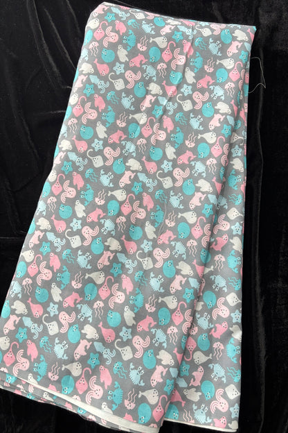 Sea Animals Printed Cambric Cotton Fabric