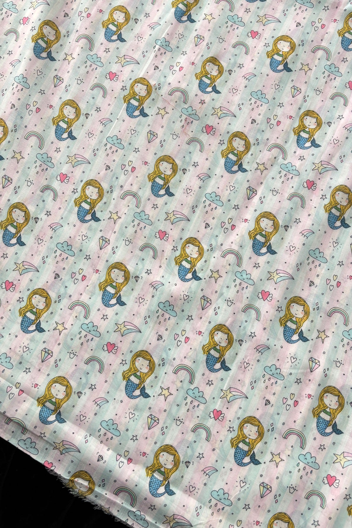 Mermaid & Rainbow Theme Printed Cambric Cotton Fabric