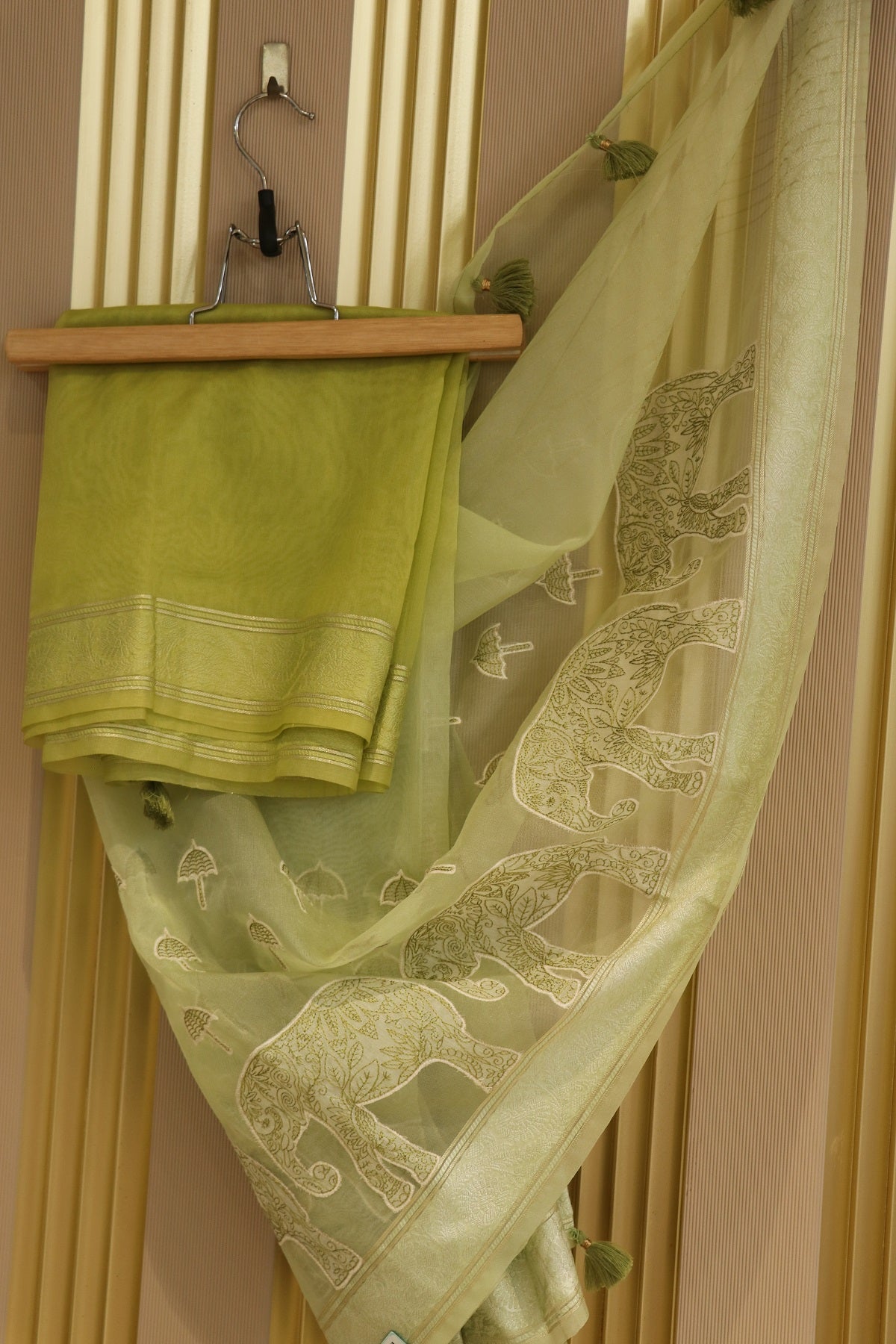 Pure Organza Elephant & Umbrella Themed Applique Worked Dupattas