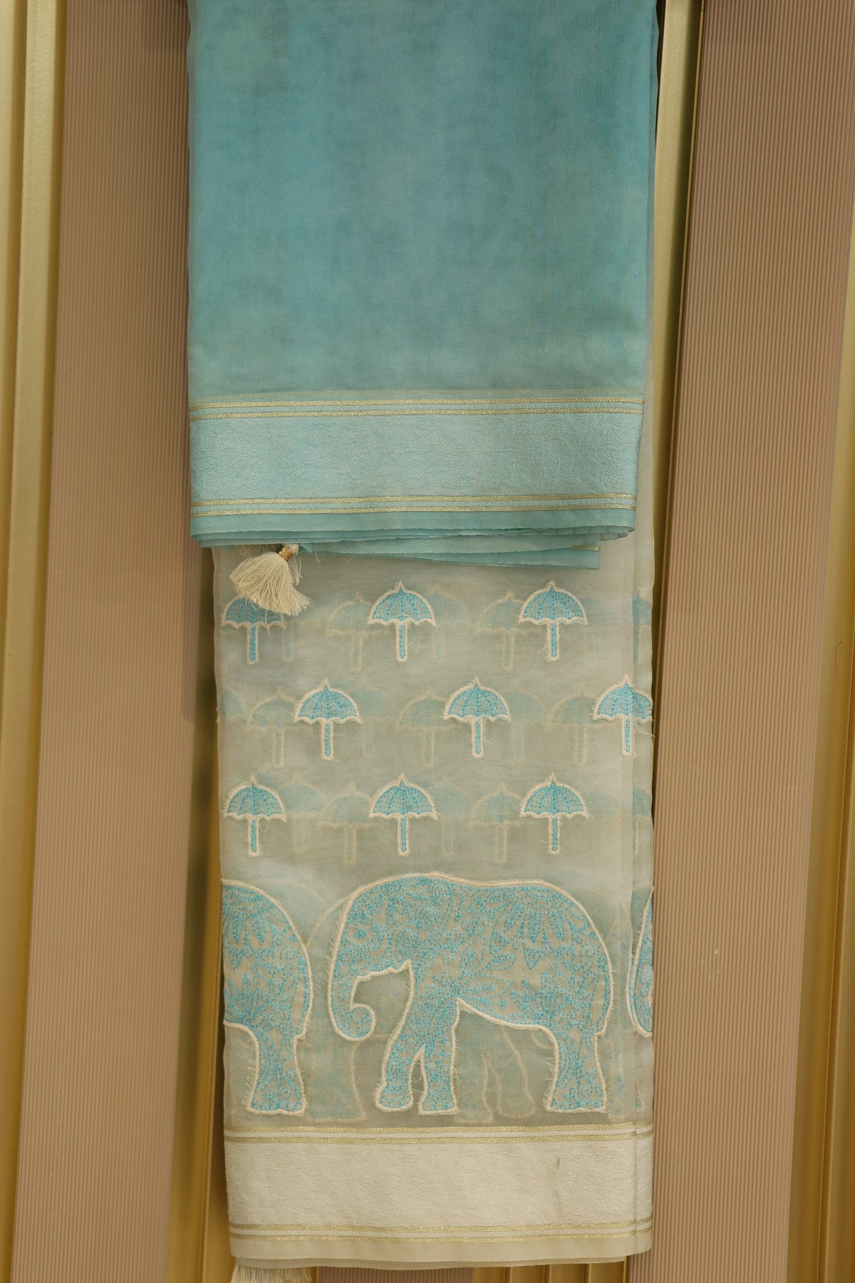 Pure Organza Elephant & Umbrella Themed Applique Worked Dupattas