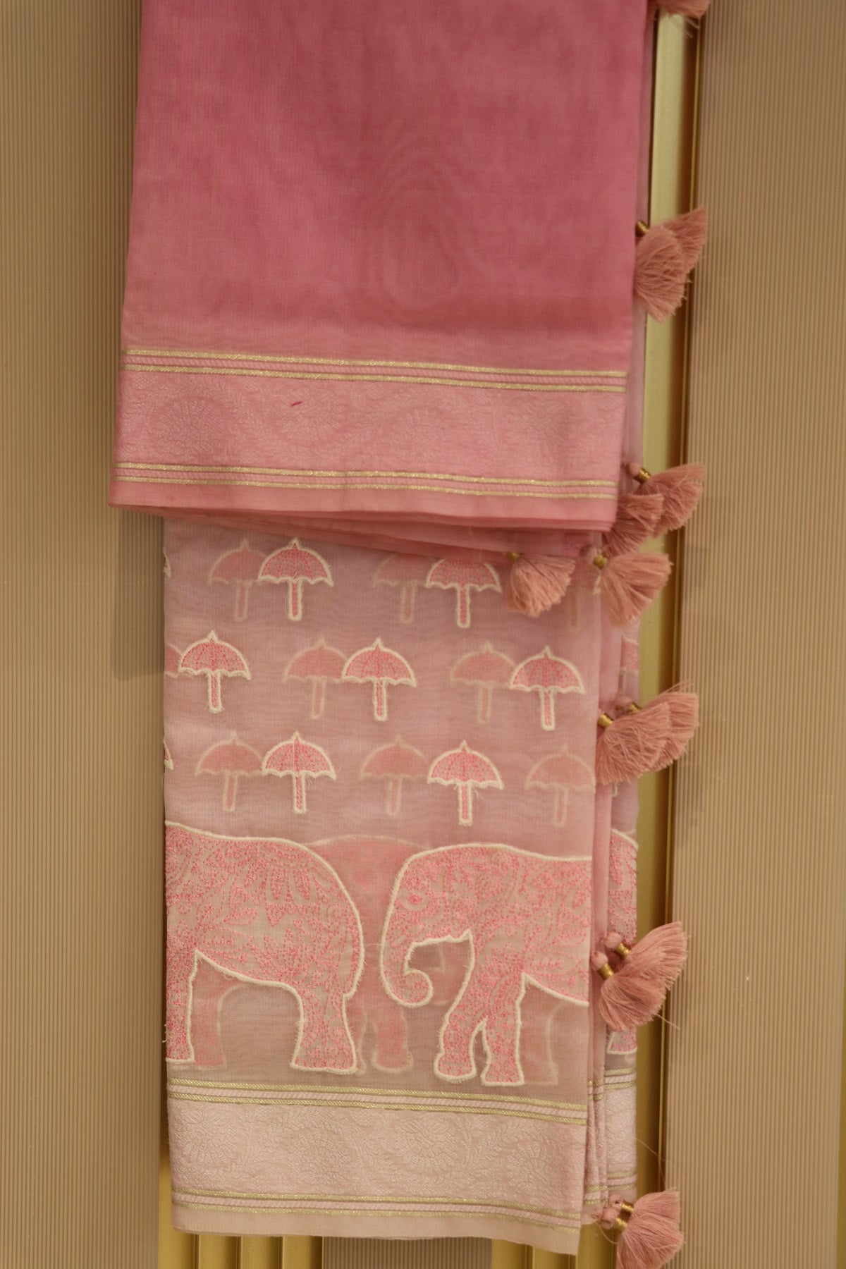 Pure Organza Elephant & Umbrella Themed Applique Worked Dupattas