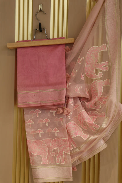 Pure Organza Elephant & Umbrella Themed Applique Worked Dupattas