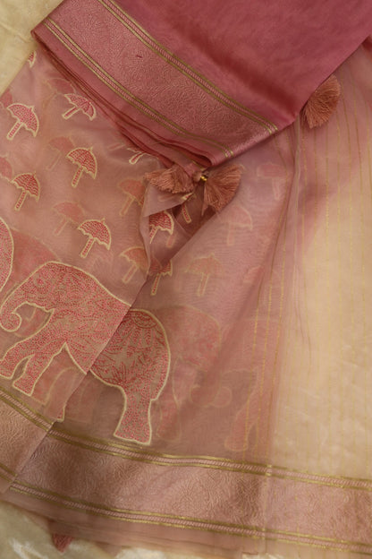 Pure Organza Elephant & Umbrella Themed Applique Worked Dupattas