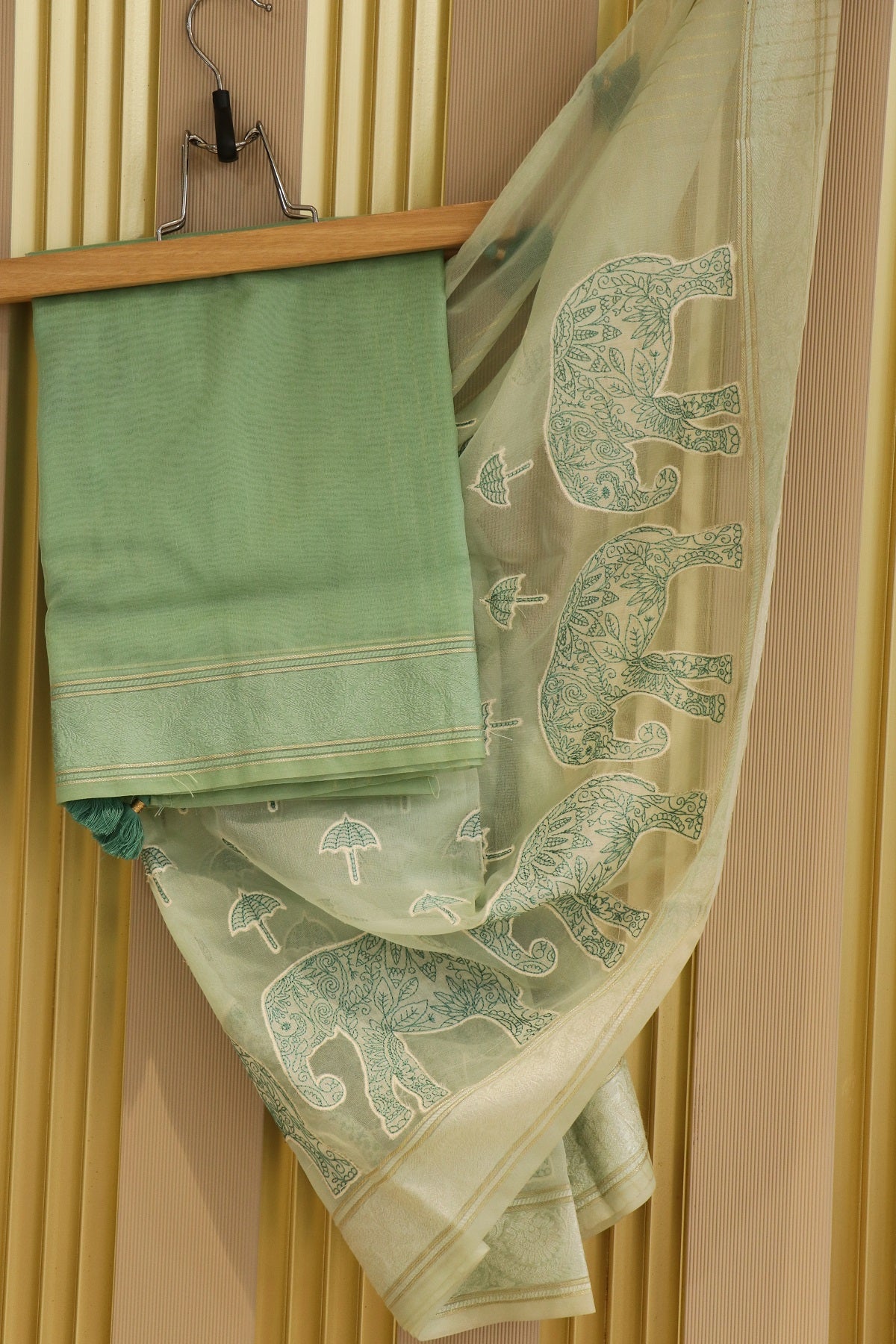 Pure Organza Elephant & Umbrella Themed Applique Worked Dupattas