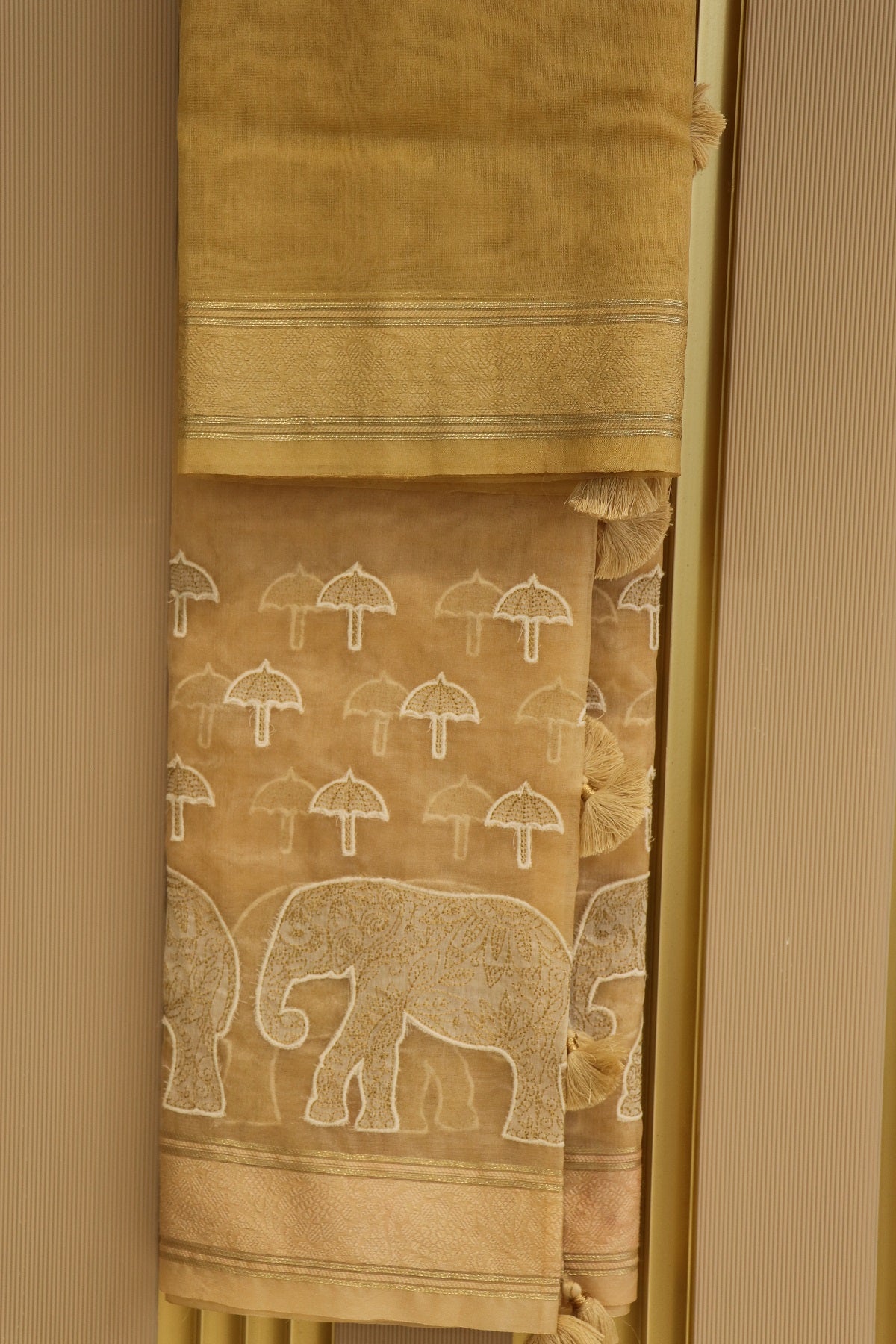 Pure Organza Elephant & Umbrella Themed Applique Worked Dupattas