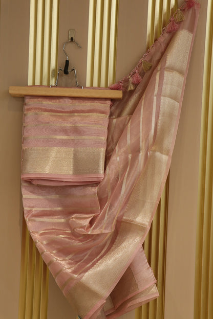Shades of water Gold Tissue Zari Organza dupatta with Zari Woven Line