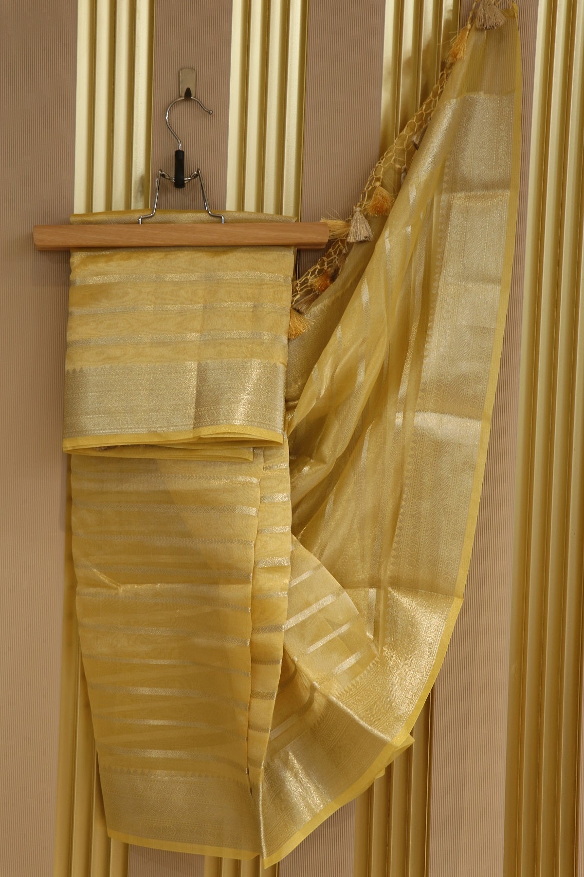 Shades of water Gold Tissue Zari Organza dupatta with Zari Woven Line