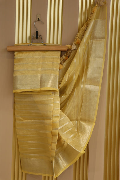 Shades of water Gold Tissue Zari Organza dupatta with Zari Woven Line