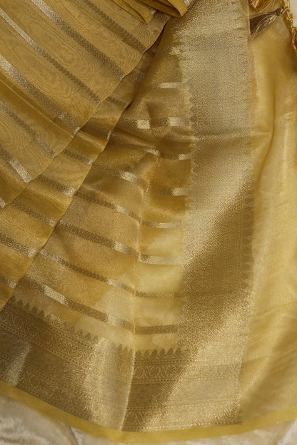 Shades of water Gold Tissue Zari Organza dupatta with Zari Woven Line