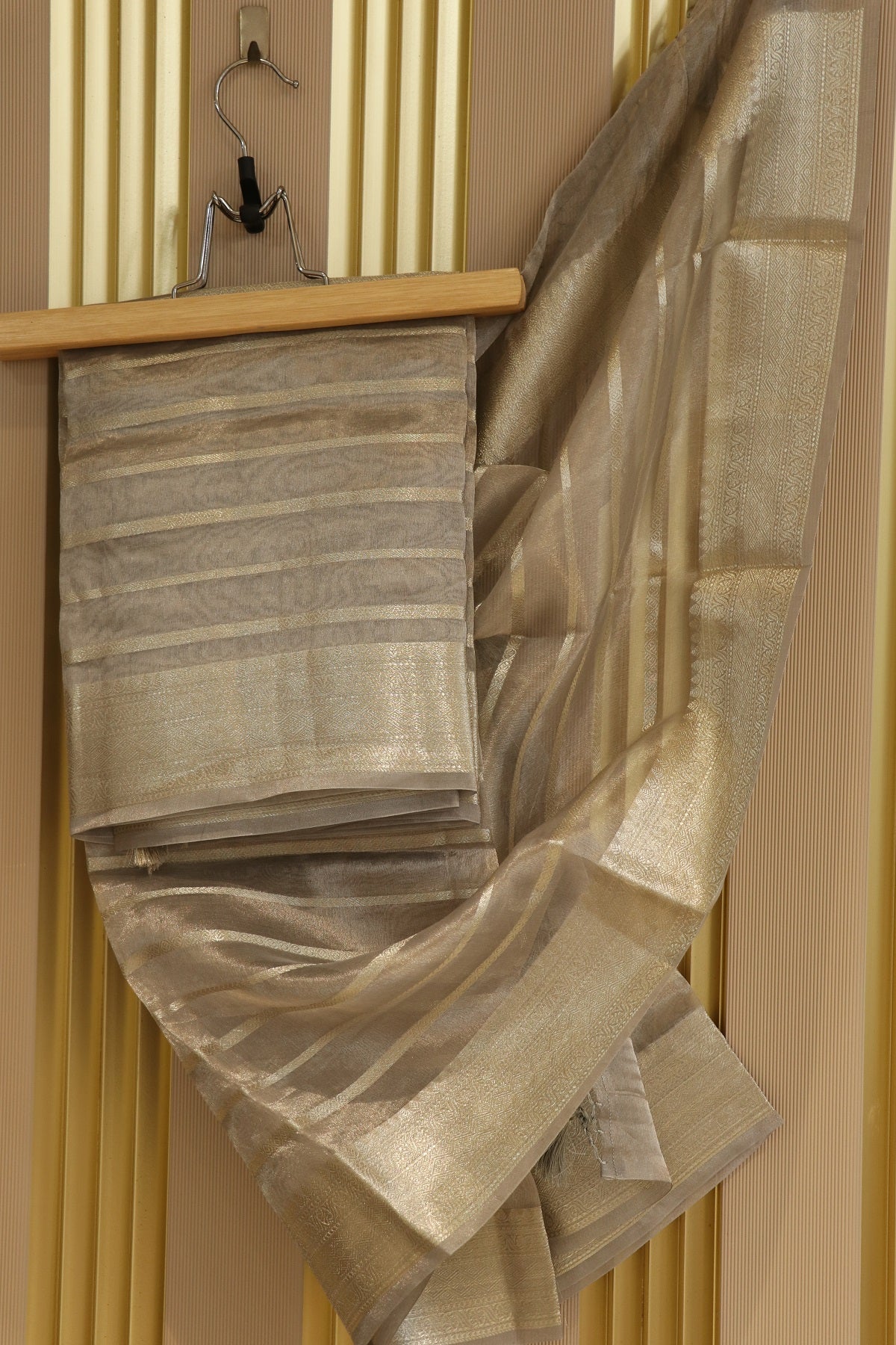 Shades of water Gold Tissue Zari Organza dupatta with Zari Woven Line