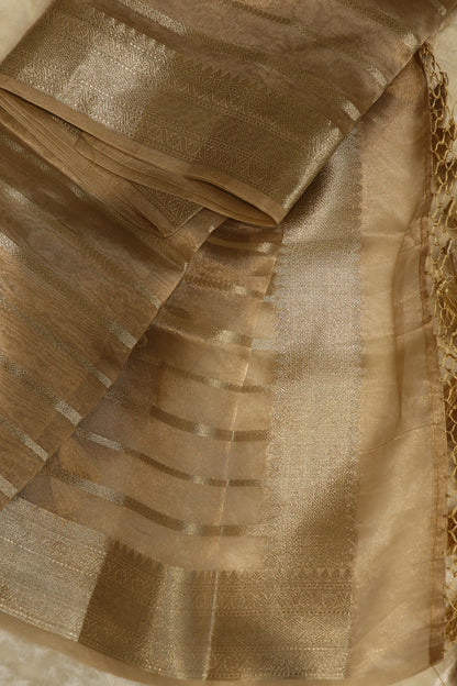 Shades of water Gold Tissue Zari Organza dupatta with Zari Woven Line