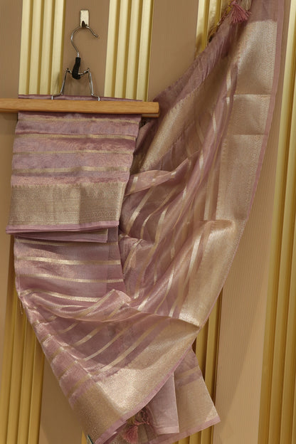 Shades of water Gold Tissue Zari Organza dupatta with Zari Woven Line