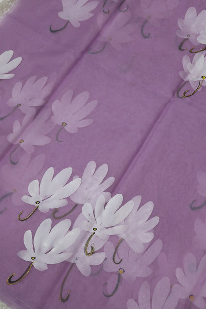 Hand Brush Painted Organza Saree Fabric (5.5Mtr)