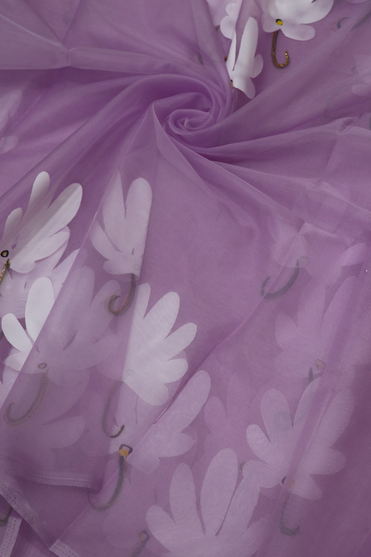 Hand Brush Painted Organza Saree Fabric (5.5Mtr)