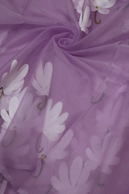 Hand Brush Painted Organza Saree Fabric (5.5Mtr)