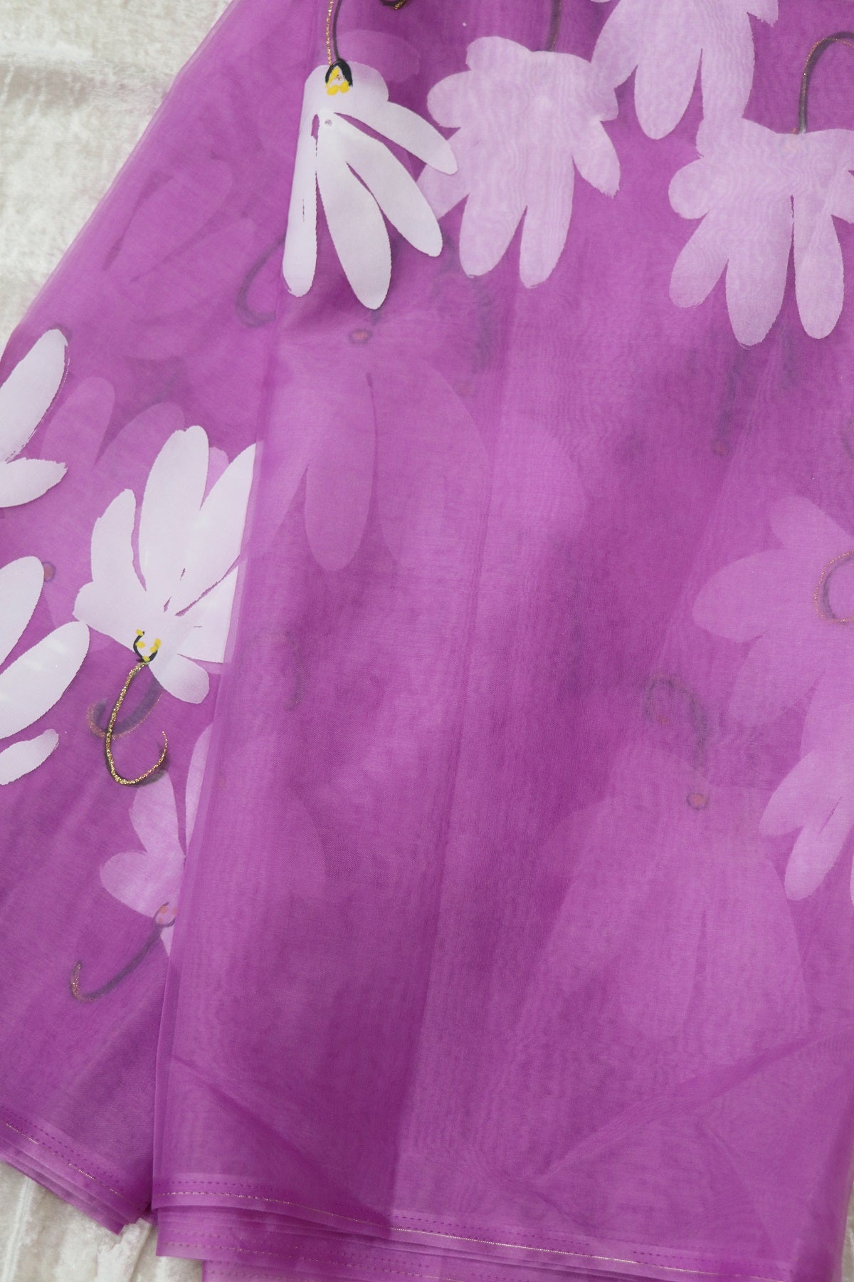 Hand Brush Painted Organza Saree Fabric (5.5Mtr)