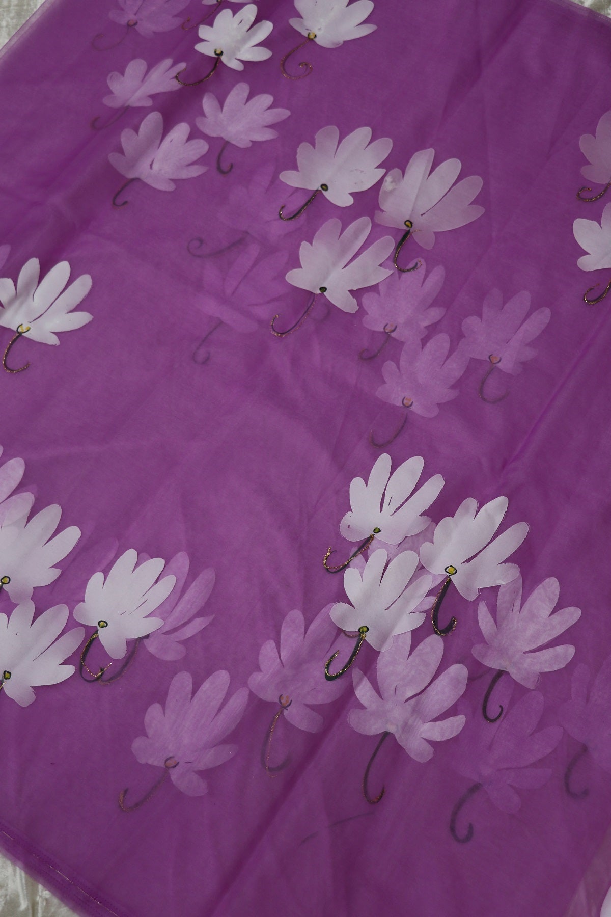 Hand Brush Painted Organza Saree Fabric (5.5Mtr)