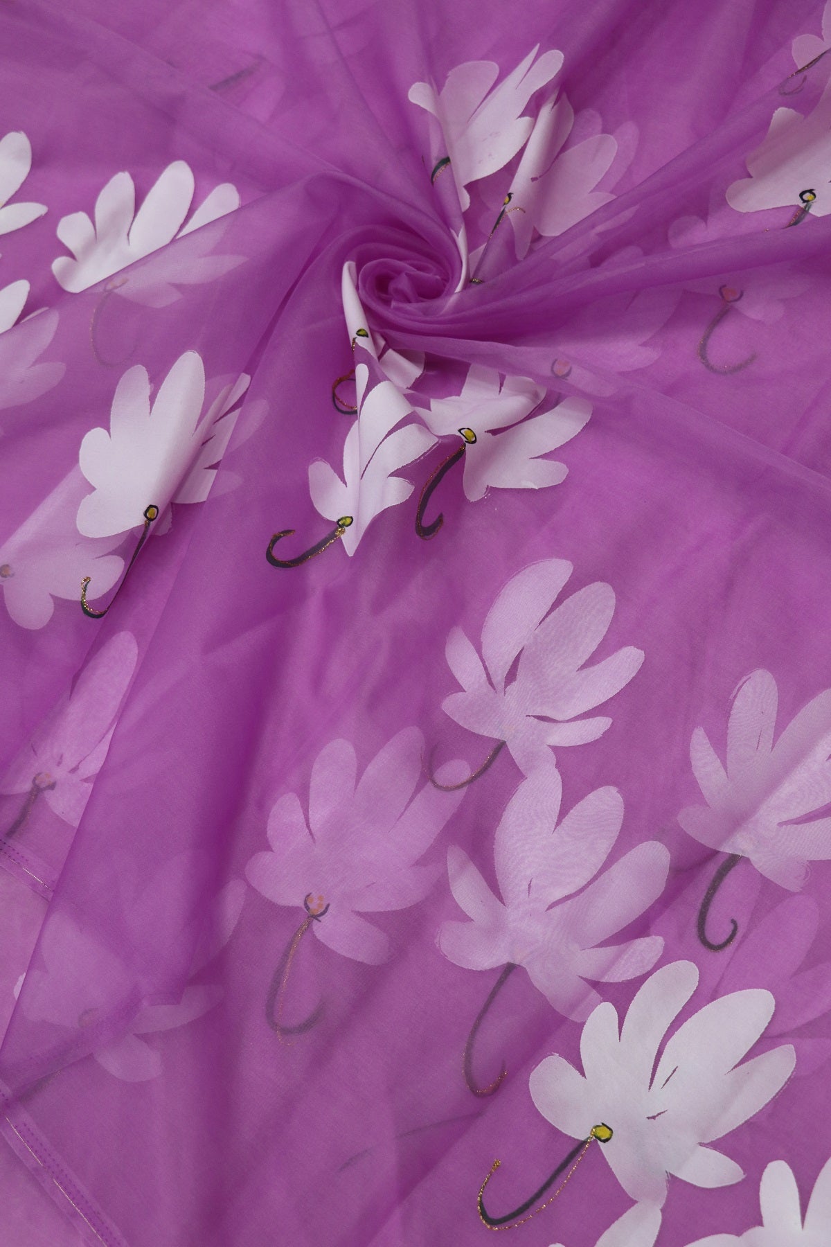 Hand Brush Painted Organza Saree Fabric (5.5Mtr)