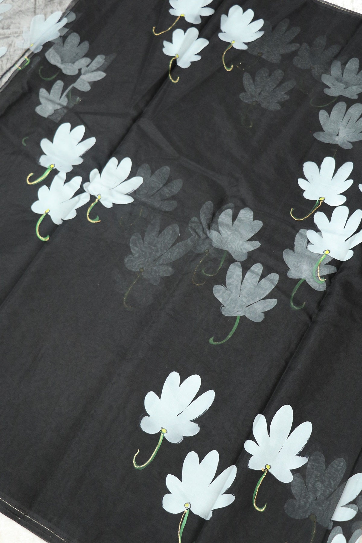 Hand Brush Painted Organza Saree Fabric (5.5Mtr)