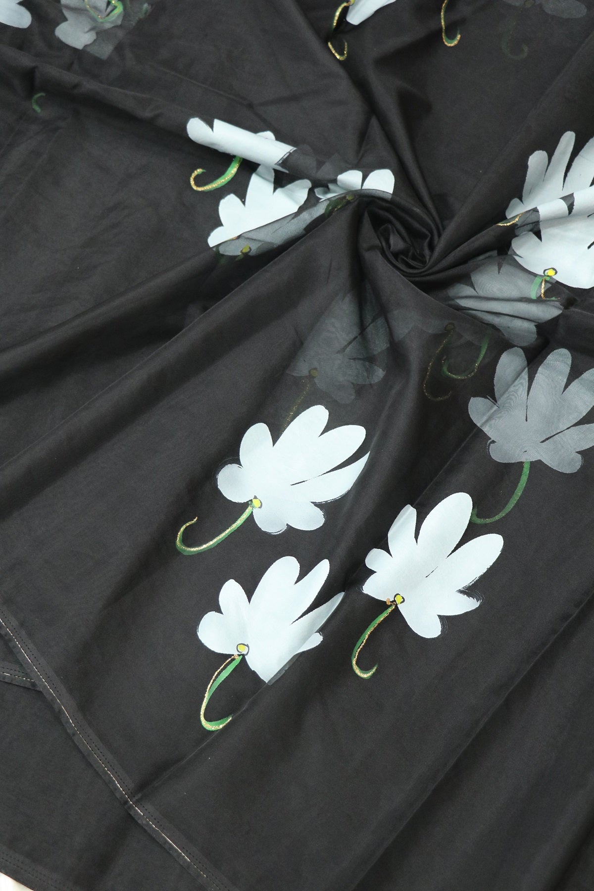 Hand Brush Painted Organza Saree Fabric (5.5Mtr)